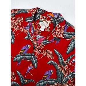 VTG Paradise Found Shirt Mens 3XL Red Hawaiian Aloha Parrot Macaw‎ Magnum PI 80